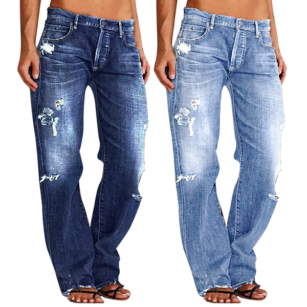 Women Men Denim Pants Casual Ripped Loose Straight Leg Jeans Trousers Trendy Bottoms for Streetwear - AliExpress 200000345
