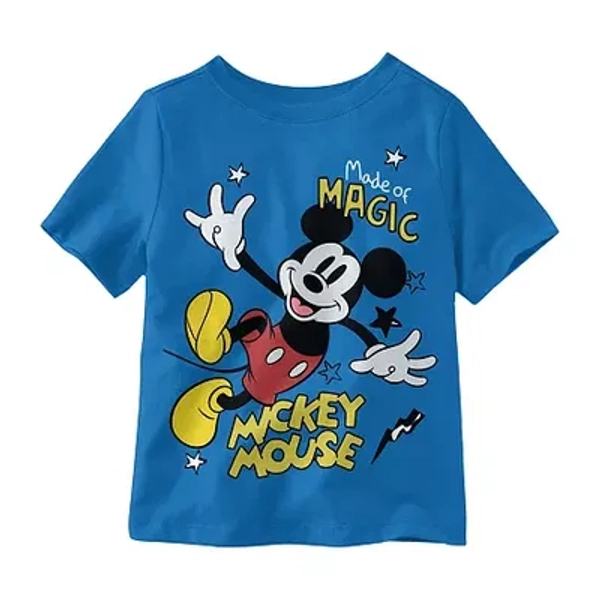 Disney Collection Little & Big Kid Boys Crew Neck Short Sleeve Regular Fit Mickey Mouse Graphic T-Shirt, S (5/6), Blue