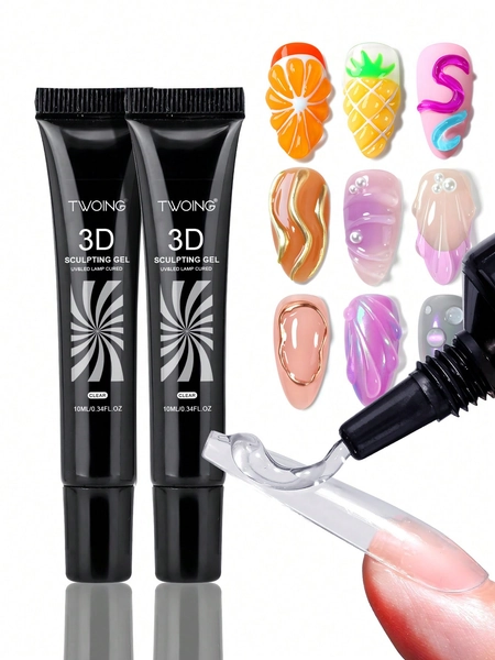 TWOING 2 Bottles Set 3D Nail Art Modeling Gel - Sculpting & Molding Gel For DIY Nail Designs, Perfect For Painting, 3D Decorations & Christmas Nail Art, Ideal For Autumn & Winter Manicures