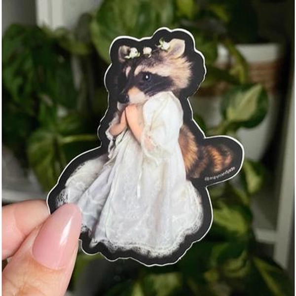 Sticker Praying Raccoon Sticker | Oddity Oddities Stickers Waterproof Weird