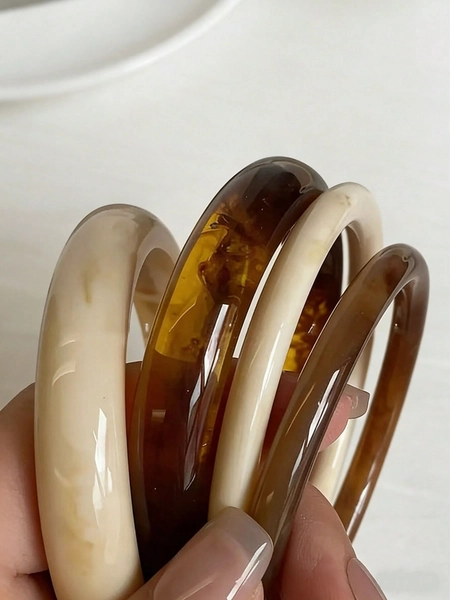 4pcs Elegant Retro Acrylic Round Bangle Bracelets For Women, Fashionable Simple Design, Suitable For Casual Wear And Occasions, Gift For Her
