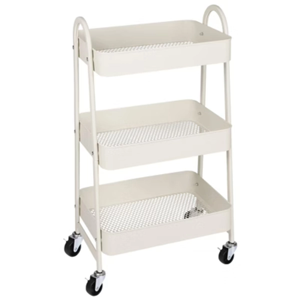 3 Tier Utility Rolling Cart, Premium Metal Mobile Storage Cart - White