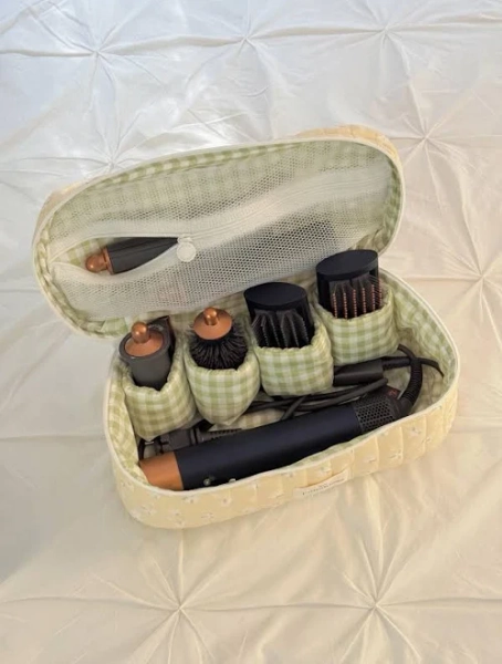 Buttercream Airwrap Vanity Case with Compartments for Dyson/Shark Products - Hair Tool Bag, Great for travel, gifting - Quilted Fiber Filled