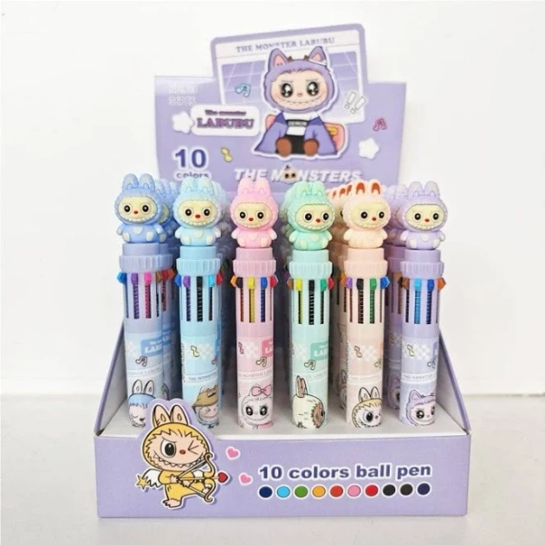 Labubu Cartoon Ballpoint Pen with 6 Ink Colors, 6 Pen Colors Available Mint