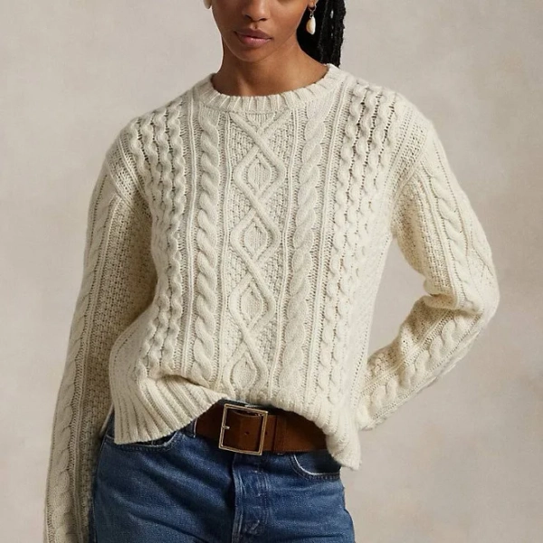 Ralph Lauren Women's Aran-Knit Wool-Blend Crewneck Sweater