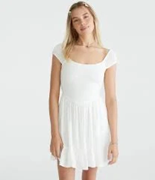 aéropostale Solid Scoop-Neck Smocked V-Waist Mini Dress cream Black Friday New Prices | Clothing