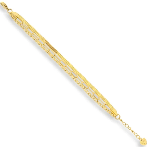 18K Gold Plated Stainless Steel Waterproof Triple Chain Bracelet