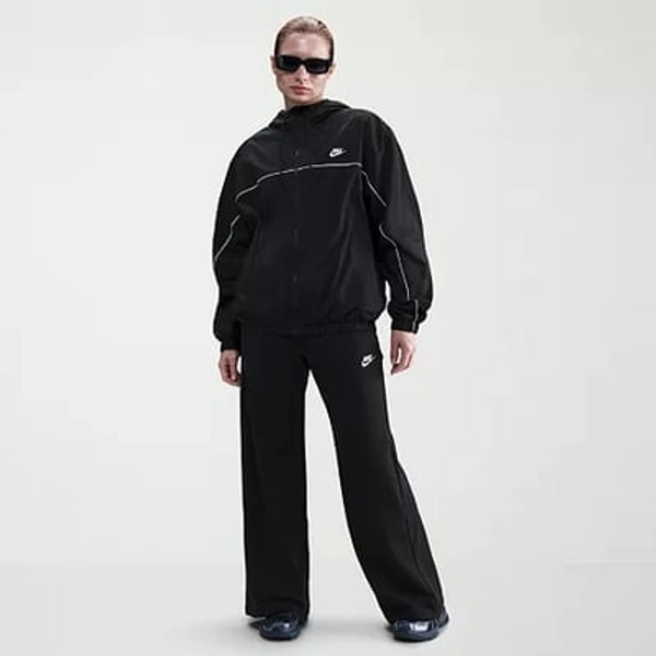 Nike Club Womens Comfort Waistband Drawstring Waist Wide Leg Mid Rise Fleece Sweatpant, X-large, Black