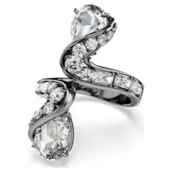Bague ouverte The Vienna Collection, Plume, Blanche, Métal plaqué ruthénium