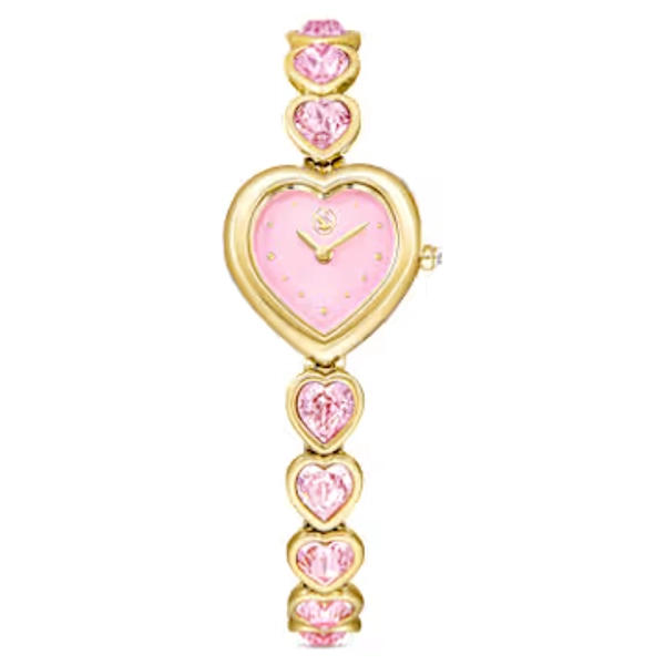 Idyllia Heart watch, Crystal bracelet, Pink, Gold-tone finish