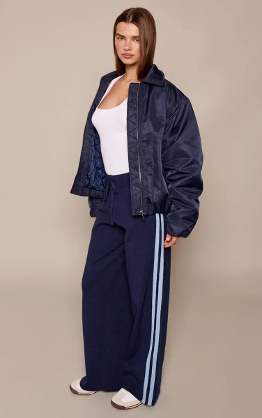 Navy Side Stripe Knit Trouser