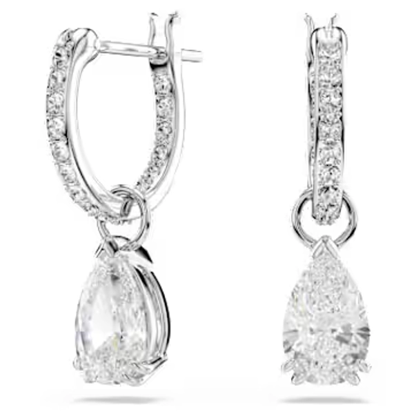 Stilla drop earrings, Pear cut, Round cut, White, Rhodium plated