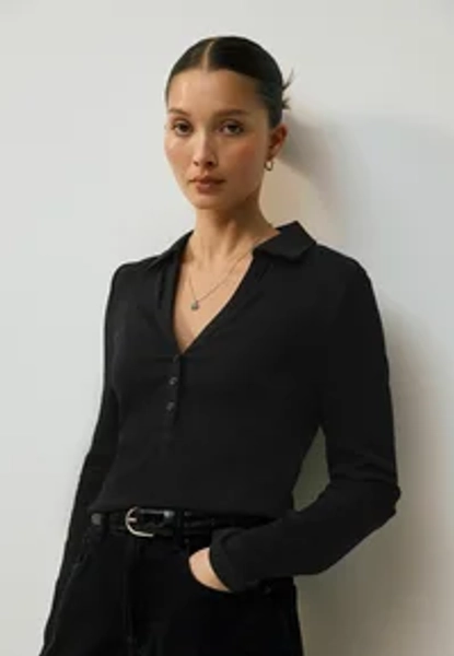 REGULAR FIT - HENLEY LONG SLEEVE  - Polo - black
