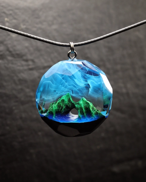 Wood Resin Mountain Pendant – Glow-in-Dark Handmade Summer Necklace