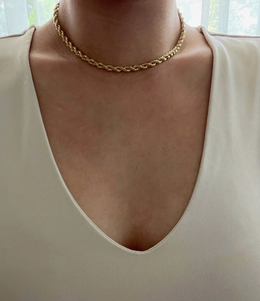 Fav Gold Plated Rope Chain Choker: Stainless Steel Layering Necklace