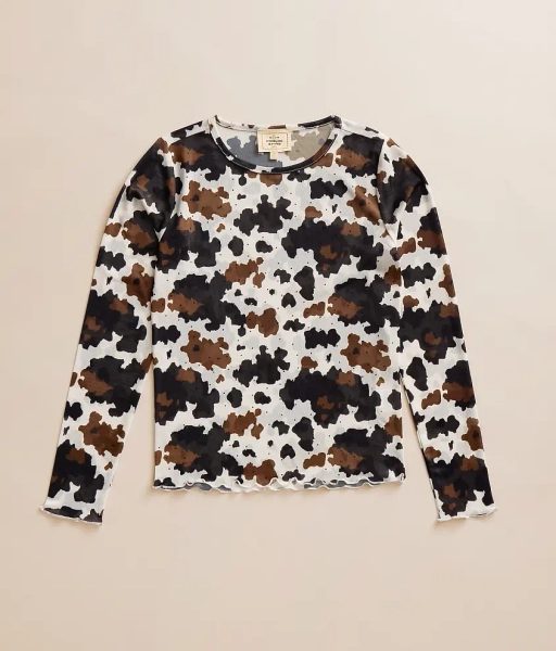 X-Small Cow Print Girls - Cow Print Mesh Top