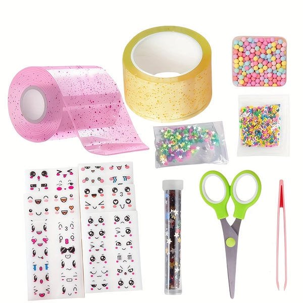 14pcs Nano Glue Tape Set with 2 Super Strong Adhesive Tapes & 12 Base Sticks - Sparkling Sequin Stickers for, Slime Making, DIY Crafts, Birthday Party Favors, & s - No Glue Needed, Nano Adhesive