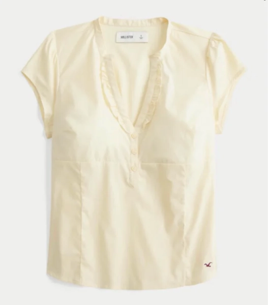 Short-Sleeve Ruffle Henley Shirt