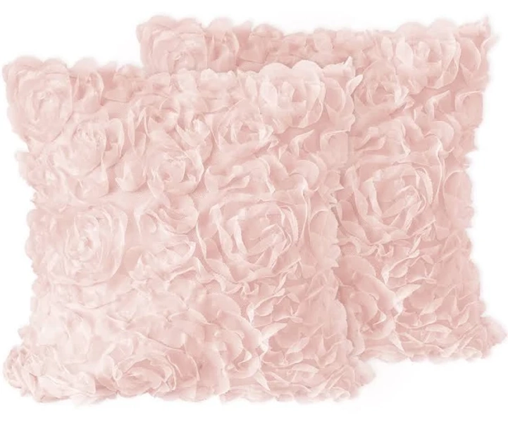 Sweet Jojo Designs Rose Pink Decorative Accent Throw Pillow Covers (Set of 2)