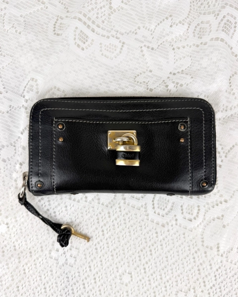 Vintage 00s Chloé Paddington Wallet Black Leather + Gold