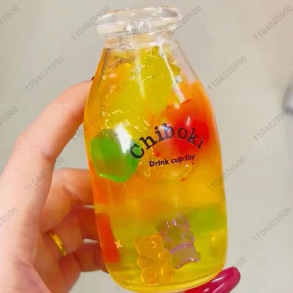 Stress Ball Squishy Assorted Fruit Juice Bottle Handmade Ball Squishy Mochi Toy Squeeze Ball Stress
