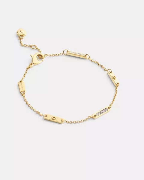 Gold Signature Bar Chain Linear Bracelet