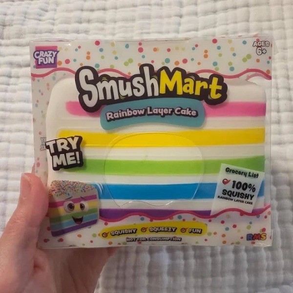 Five Below Smushmart Squishy Rainbow Layer Cake, Multi/White, New and Sealed