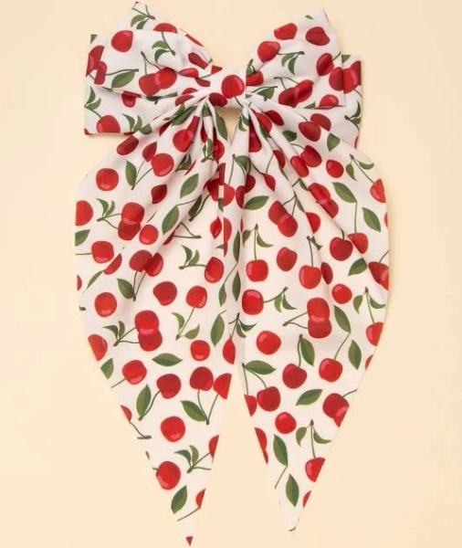 Madison Cherry Graphic Print Fabric Bow Barrette Hair Clip