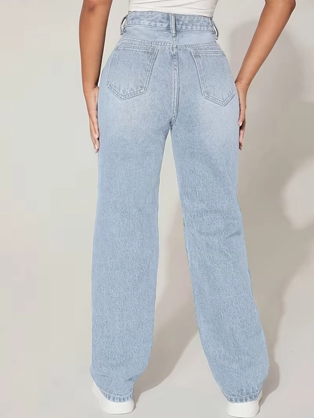 ljusblå avslappnade jeans med kattmustascher och slitningar - Temu Sweden