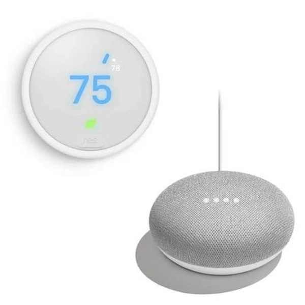 Nest Thermostat E + Free Google Home Mini, White