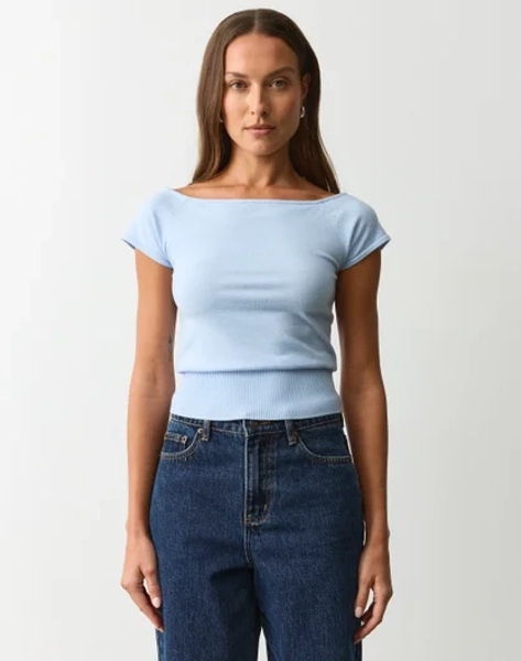 Slash Neck Knit Top in Glacial Pace | Glassons AU