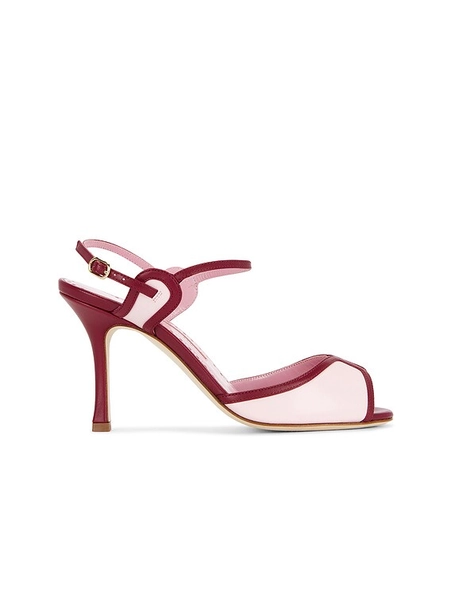 Manolo Blahnik Todda 90 Sandal in Light Pink & Dark Red | FWRD