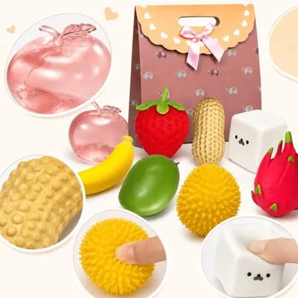 8 Pack Squishies Squeeze, Assorted Styles Slow Rise Squishies of Squeeze Strawberry Dumpling Apple Banana Squishies, Stretchy Sensory Fidget, Size: 09