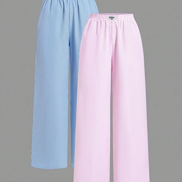 2pcs Women's Wide- Loose-Fit Striped Pants - Straight- Casual Trousers Suitable for Spring Summer, Machine Washable Warm Weather Pants
