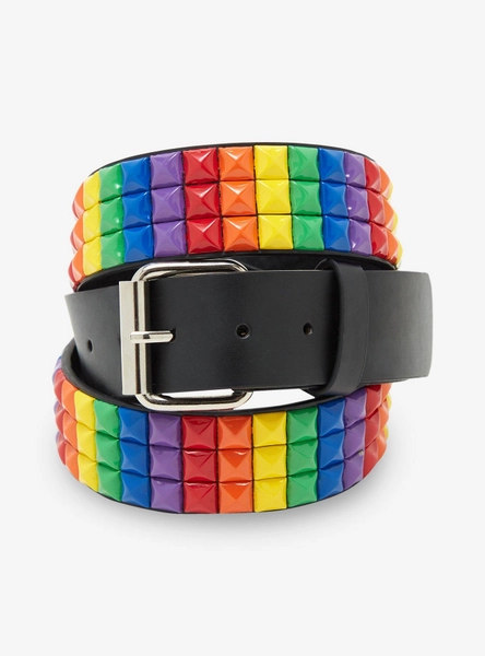 Rainbow Three Row Pyramid Stud Belt