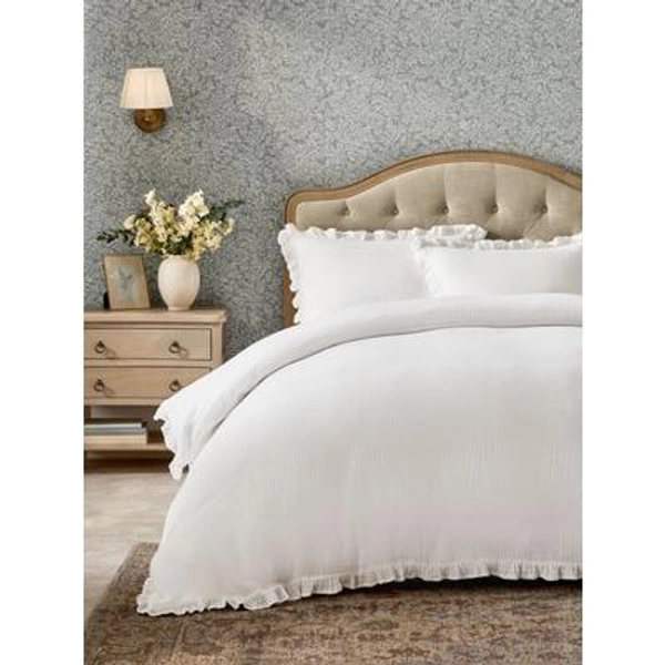 Next White 100% Cotton Muslin Frill Duvet Cover and Pillowcase Set