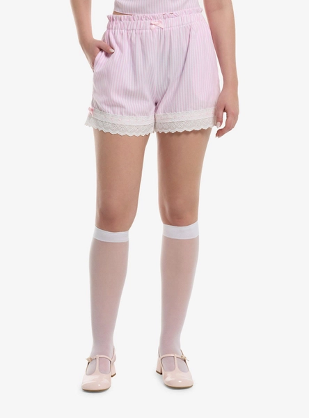 Sweet Society Pink & White Stripe Eyelet Trim Lounge Shorts