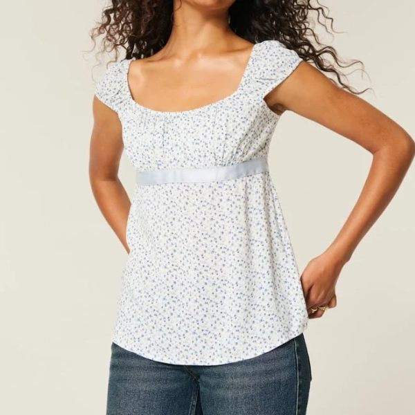 Women's Easy Satin Tie Babydoll Top