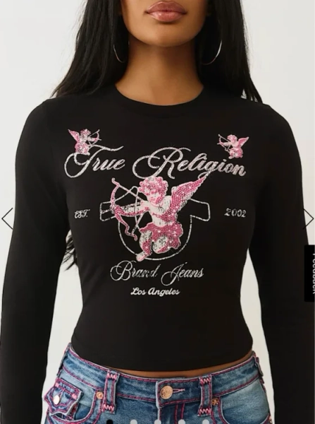 

CRYSTAL CUPID LONG SLEEVE BABY TEE - Black | True Religion

