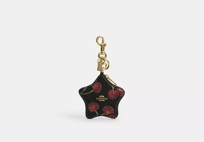 Gold/Black Multi Star Bag Charm With Cherry Print