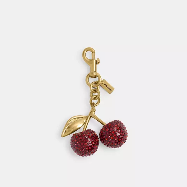 Coach Brass/Red Crystal Cherry Bag Charm