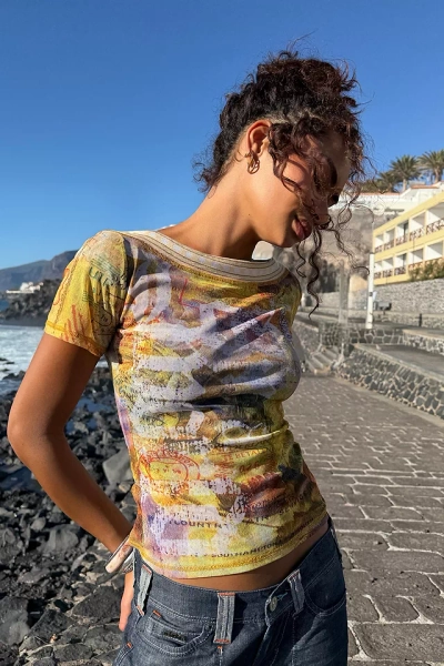 UO Vick Archive Stamp Off Shoulder T-Shirt