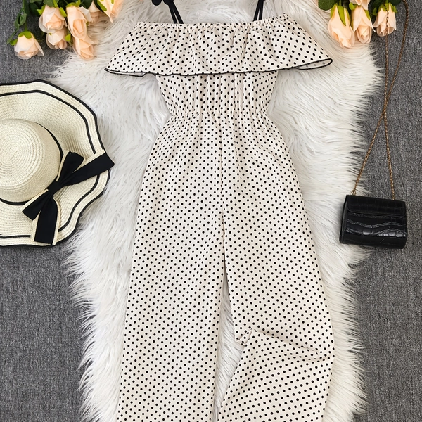 Girls' Summer Fashion Casual Elegant Polka Dot 3D Flower Overalls with Shoulder Straps And Ruffled Hems, Suitable for Vacations, Parties, Back-To-School Outfits, And Daily Multi-Functional Styling (Summer Gift), for Outdoor