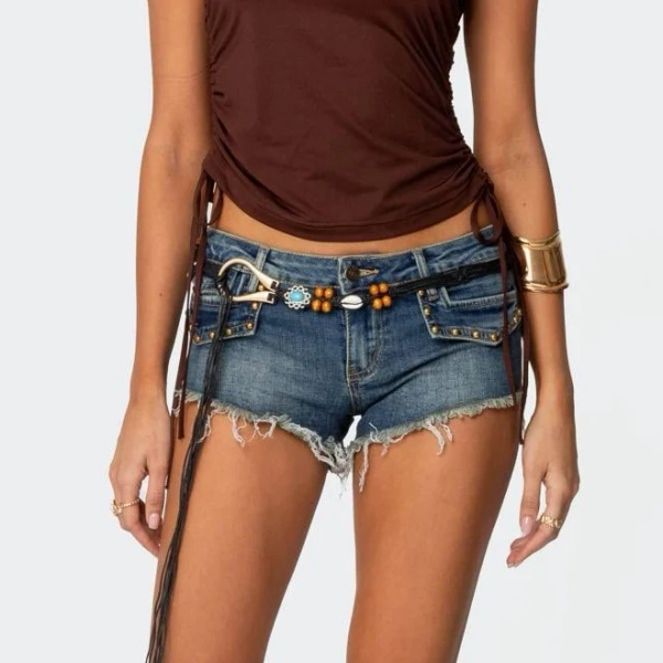 Edikted Women's Studded Low-Rise Denim Micro Shorts
