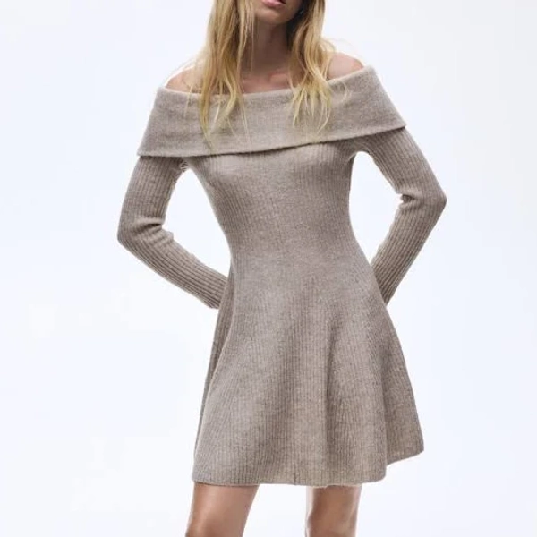 H&M Ladies Off-the-Shoulder Rib-Knit Dress