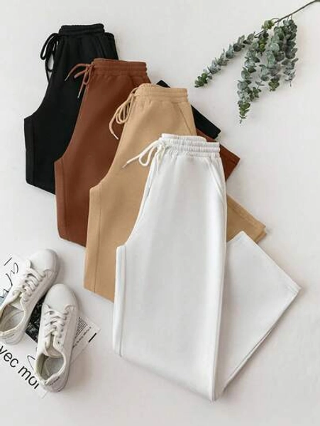 GlowEve 4pcs Women Casual Fleece Hoodie With Drawstring, Wide Leg Pants Set