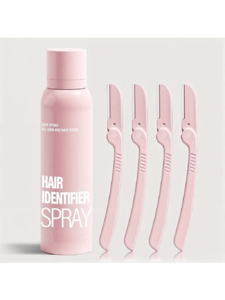 Hair Identifier Spray For Face Shaving, Moisturizing And Skin Care Dermaplaner Spray, Skin Body Hair Identifier Comfortable Face Shaving Powder (Pink 1 Pack & 4 Shaver)