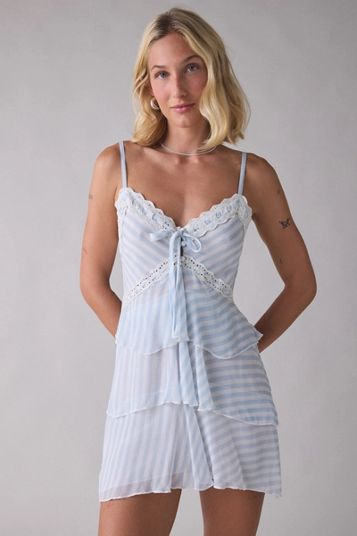 LoveShackFancy Marlia Striped Chiffon Tiered Mini Dress