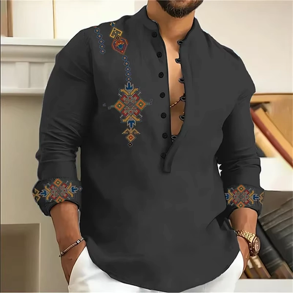 15-color men's shirt tribe pattern printing retro geometry leads outdoor street long-sleeved shirt super large size XS-6XL - AliExpress 200000343