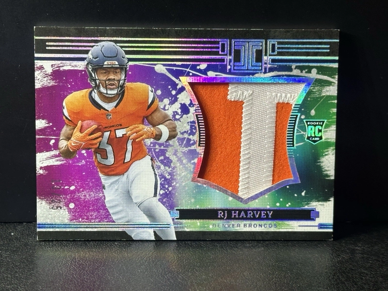 RJ HARVEY 2025 Impeccable RC Logo Rookie Letter Name Patch /25 Silver Broncos!